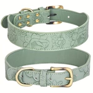 Adjustable PU Leather Dog Collar, Durable With Buckle teal gold